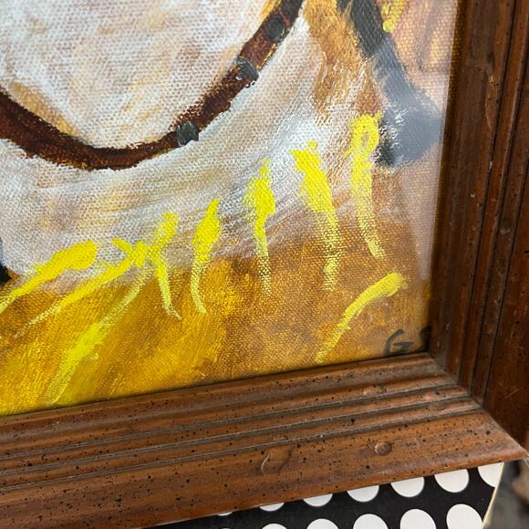 Vintage Rustic Beagle Foxhound Dog Original  Painting Signed Wood Frame - Picture 4 of 6